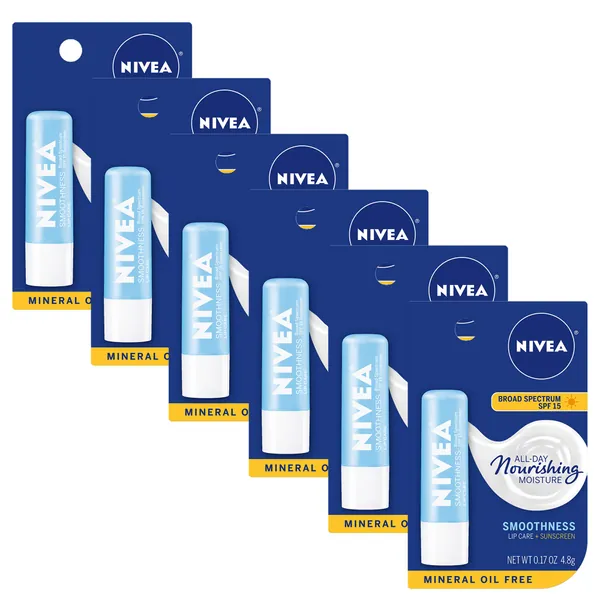 NIVEA Smoothness Lip Care SPF 15 Carded, 1 Count, Pack of 6 - 