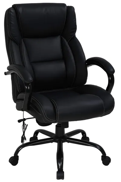 Big & Tall Heavy Duty Executive Chair 500 Lbs Heavyweight Rated Black PU Leather Task Rolling Swivel Ergonomic Executive Office Chair with Massage Lumbar Support Armrest - 