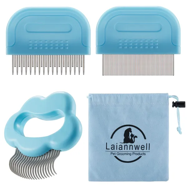 Cat Brush, Cat Grooming Supplies Laiannwell Pet Hair Removal Massaging Comb, Removing Matted Fur for Cat/Dog/Bunny, Perfect for Long and Short Hair Knots & Tangles (3 Packs) - Massaging Comb