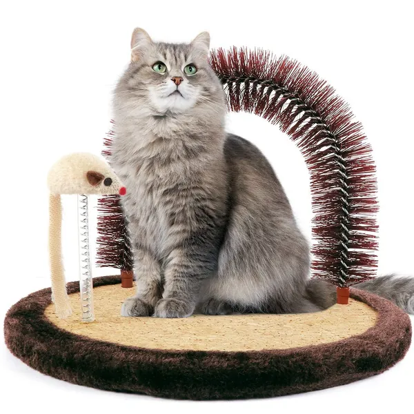 Happi N Pets The Original Cat Arch Self Groomer Cat Massager, Cat Hair Brush For Grooming With Sturdy Cat Scratching Pad And Catnip Toy, Cat Face Scratchers, Durable Brusher, Cat Rubbing Post & Scratcher - Medium