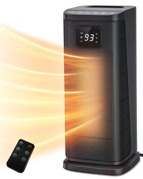 KopBeau Oscillating Space Heater for Indoor Use,1S Fast Heating, Electric & Portable Heater w/ Thermostat, 1500W Ceramic PTC Room Heater with 4 Modes, 24H Timer, LED Display, Safe for Office Use - Black