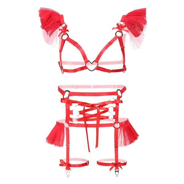 paloli Punk Gothic Full Cage Body Harness for Women | Elastic Strappy Hollow Ruffle Tutu Garter Belts Waist Set