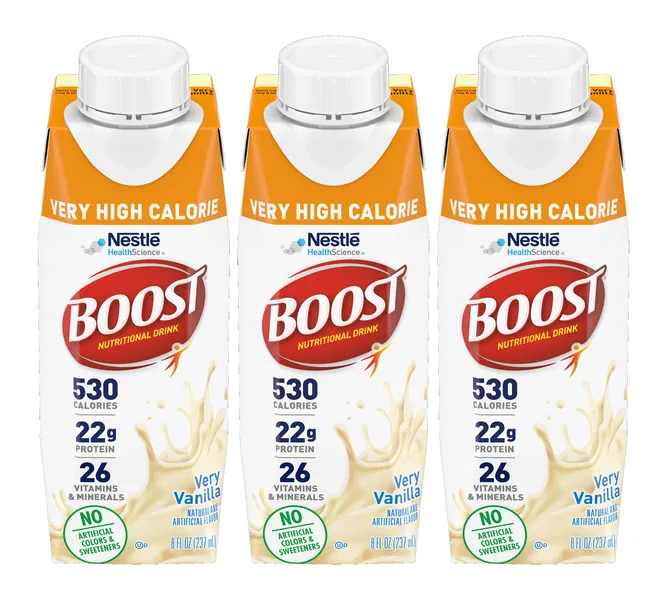 Boost Very High Calorie Nutritional Drink, Very Vanilla - No Artificial Colors or Sweeteners, 8 Fl Oz (Pack of 3)