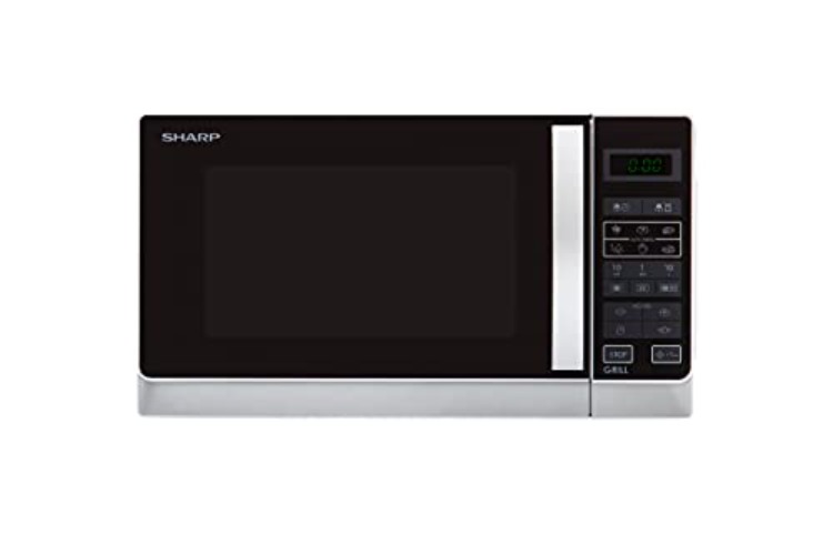 Sharp R642INW 2-in-1 Mikrowelle mit Grill/ 20 L/ 800 W/ 1000 W Quarzgrill/ 8 Automatikprogramme/ Timer/ Kindersicherung/ Energiesparmodus/ Glasdrehteller (25, 5 cm)/ silber - Silber