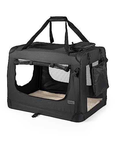 lionto Hundetransportbox faltbar für Reise & Auto, 70x52x50 cm, stabile Transportbox mit Tragegriffen & Decke für Katzen & Hunde bis 15 kg, robuste Hundebox aus Stoff für klein & groß, schwarz - Schwarz - 3 - M: 70x52x50 cm