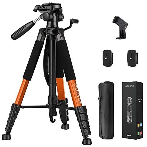 JOILCAN Tripod Camera Tripods, 74" Tripod for Camera Cell Phone Video Photography, Heavy Duty Tall Camera Tripod Stand, Professional Travel DSLR Tripods Compatible with Canon iPhone, Max Load 15 LB - 74" - Orange