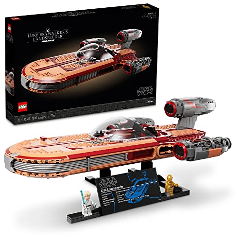 LEGO Star Wars Luke Skywalker’s Landspeeder 75341, Ultimate Collector Series, Vehicle Model Building Kit for Adults with C-3PO Minifigure and Lightsaber - Standard Packaging