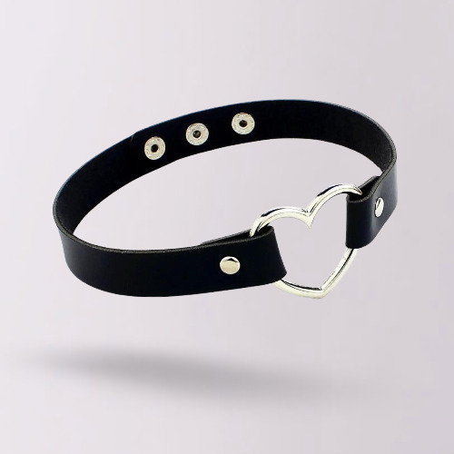 "MY" Heart Leather Choker - black / 40cm / One-size-fits-all (adjustable)