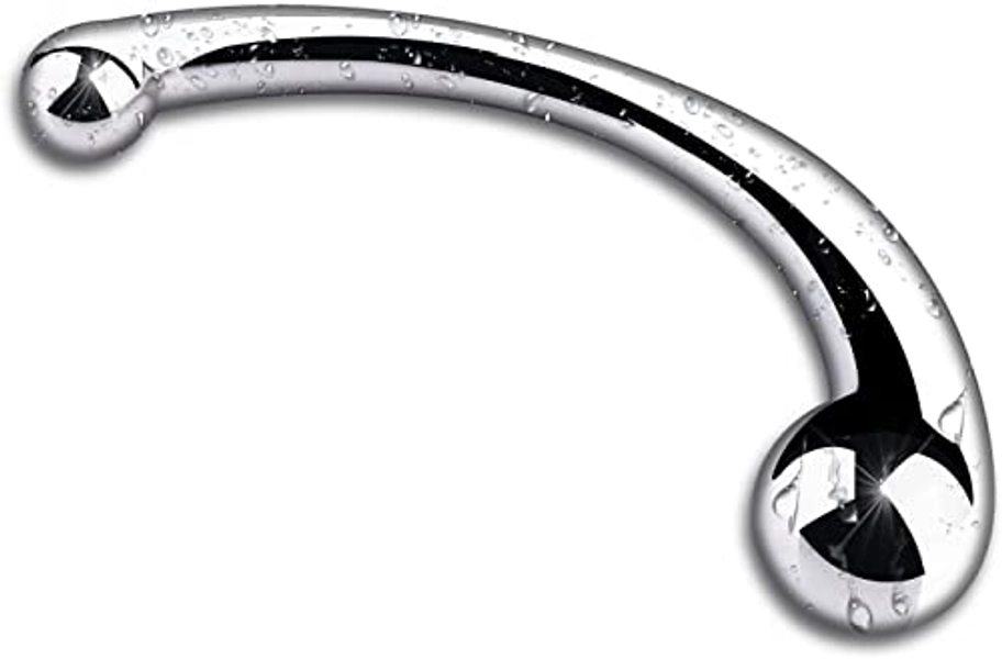 MEYILA Double-Ended Dildo, Massage Wand Sex Anal Plug G Spot Metal Anal Bead, Solid Metal Curved Dual Ended Masturbation Adult Sex Toy for Couple (Large)