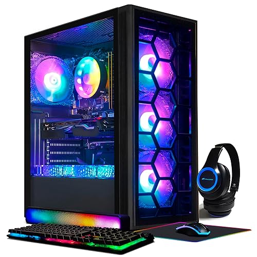 STGAubron Gaming PC Computer Desktop, GeForce GTX 1660 Ti 6G, Intel Core i7 up to 3.9GHz, 32G, 1TB SSD, WiFi, BT 5.0, RGB Fan x6, RGB Mouse Pad, RGB BT Sound Bar, RGB BT Gaming Mic, Windows 10 Home