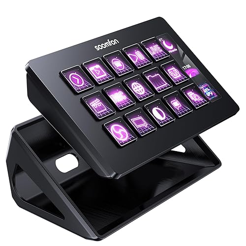 Stream Controller - SOOMFON Stream Control Deck with 15 Macro Keys & Dashboard Customizable LCD Buttons to Trigger Actions in OBS Twitch YouTube Compatible with PC & Mac Removable Stand