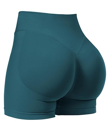 VOYJOY Women Workout Impact Shorts 3.6"/ 4.5"/ 6" Scrunch Butt Lifting Gym Seamless Booty Biker Shorts - 4.5" Inseam - Medium - Satin Green