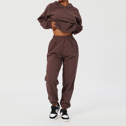 Cotton Hoodie Jogger Set - Caramel / L