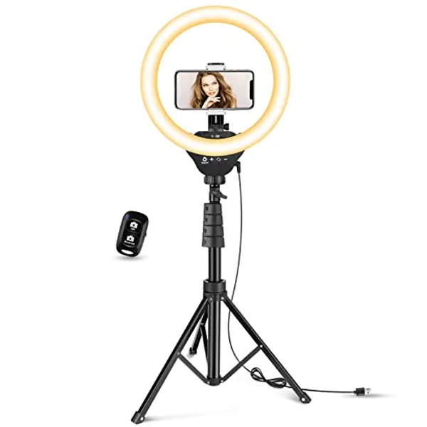 Aureday 12” LED Ring Light with Stand and Phone Holder, Video Light 3000K-6000K Dimmable Selfie Ringlight for YouTube Video/Live stream/Makeup - 12in+62in - BLACK