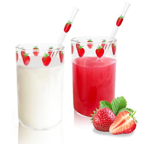 Vaso de vidrio patrón de fresa