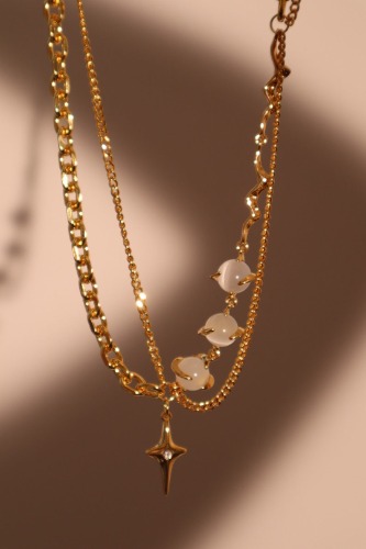 18K Real Gold Plated Moon Gem Star Necklace | Default Title