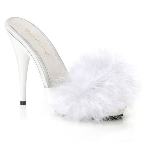 Fabulicious Poise-501F | White Satin-Marabou Fur/White / 8