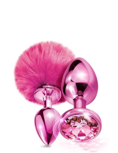 NIXIE Metal Butt Plug Set Pom Pom and Jewel - Pink