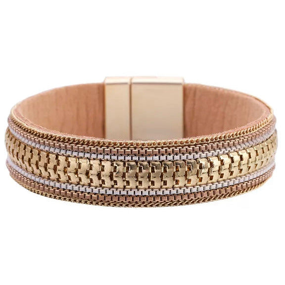 Jackie Boho Multilayer Leather Wrap Bracelet - Gold