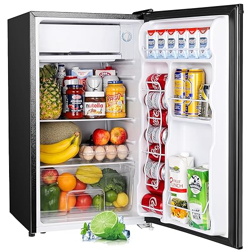 Upstreman 3.2 Cu.Ft Mini Fridge with Freezer, Single Door Mini Fridge, Dorm Fridge, Adjustable Thermostat, Mini Refrigerator for Bedroom, Office, Dorm, Black-BR321 - Glossy Black