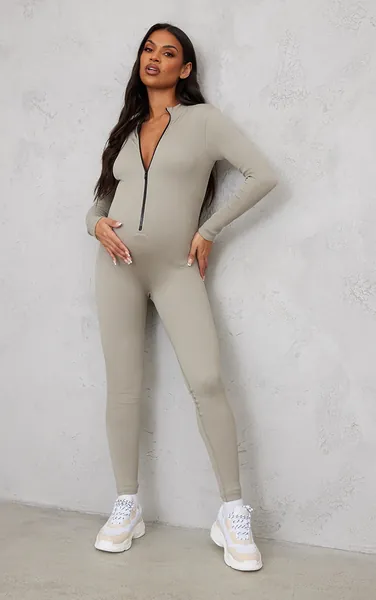 Maternity Moss Grey Contour Ribbed Jumpsuit