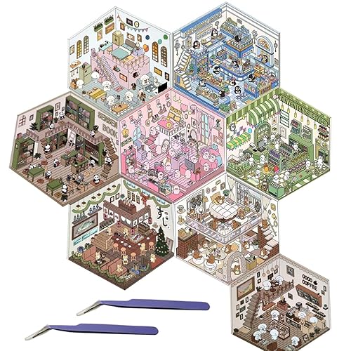 DIY 3D House Stickers, Fun DIY Scene Make Your Own Supermarket,Cute 3D Korean Cartoon Scene Stickers for Adults Relieve Stress Pass The Time (8, 3D Sticker A+B) - 8 - 3d Sticker A+b