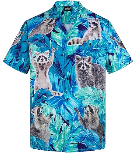Funny Button Down Shirt Big and Tall Short Sleeves Button Up Shirts for Men Women - Medium - Racoon 01