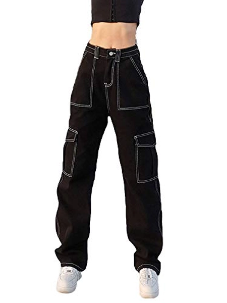 N / D Women's High Waist Jeans, Loose Fit Baggy Jeans Casual Streetwear Denim Pants with Pockets
