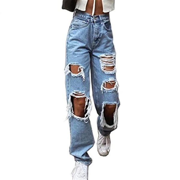 POTO Women's Y2K Jeans High Waist Wide Leg Pants Corduroy Baggy Trousers Straight Jeans Retro Vintage Streetwear B-Blue