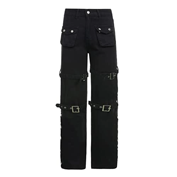 Baggy Fashion Pants Jean Streetwear Trousers Straight Cargo Women's Punk Leg with Pockets Wide Goth Pants Pants for