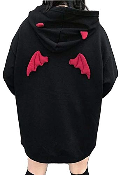Womens Devil Wing Hoodie Long Sleeve Red Horn Sweatshirt Cute Pullover Tops