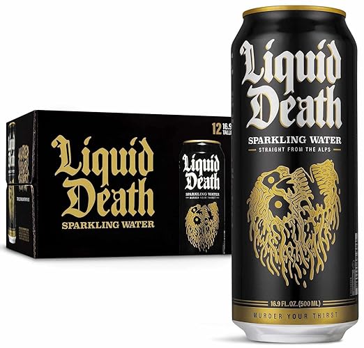 Liquid Death, Sparkling Mountain Water, 12-Pack (Tallboy Size 16.9oz Cans), Real Mountain Source - Mountain Water - Sparkling - 16.9 Fl Oz (Pack of 12)