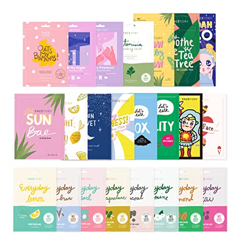 FACETORY 23 Sheet Mask Collection for Hydrating, Moisturizing, Radiance, Soothing - Favorites-Plus Collection (23 Mask Pack)