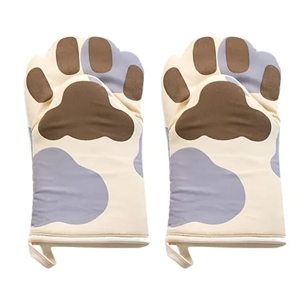 ZSMJAER Pair Ofenhandschuhe Katze, Handschuhe für Den Backofen, Kleine Schalen, Auflaufformen, Handschuh Männer und Frauen, Baumwolle Backhandschuhe für Kochen Backen Grillen (Kontakthitze von 250°C)