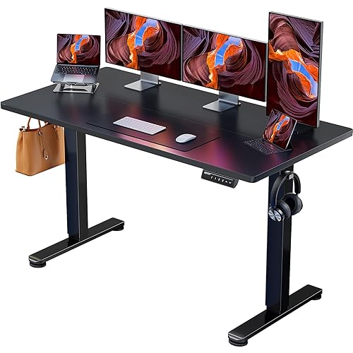 ErGear Height Adjustable Electric Standing Desk, 55 x 28 Inches Sit Stand up Desk, Large Memory Computer Home Office Desk with Two-Piece Desktop (Black) - Black - 55*28 Inch