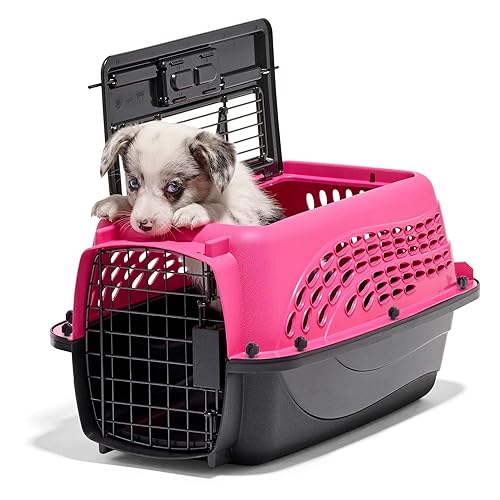 Petmate Two Door Pet Kennel for Pets up to 15 Pounds, Pink/Black, 19" Long, Made in USA - Two-door - 19.0"L x 13.0"W x 10.0"H - PINK