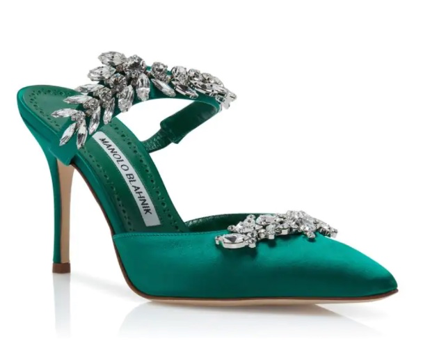 Manolo Blahnik Lurum Green Satin Crystal | Green