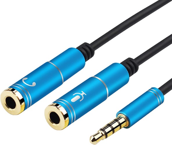 Adaptador de Auriculares con Cable de 3.5mm,Extensión Divisor En y de Audio Estéreo de Auriculares Doble Macho A Hembra de 2 Puertos para iPhone,ableta,Computadora Portátil, Altavoz,Macbook (Azul) - Azul