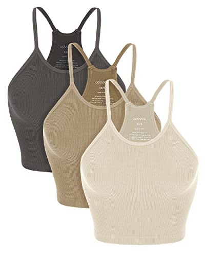 Women's Crop 3-Pack Washed Seamless Rib-Knit Camisole Crop Tank Tops