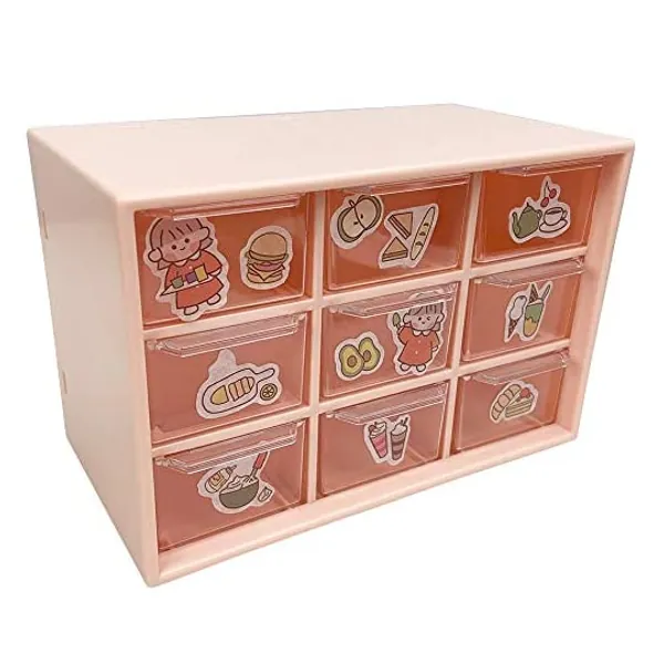 SITAKE Petits tiroirs de rangement, boîte de rangement pour artisanat d'art utilisée dans les dessus de table, 9 tiroirs amovibles pour le bricolage, les fournitures de bureau et d'étudiant (rose)