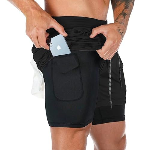 Mens Running Gym 2 in 1 Sports Shorts