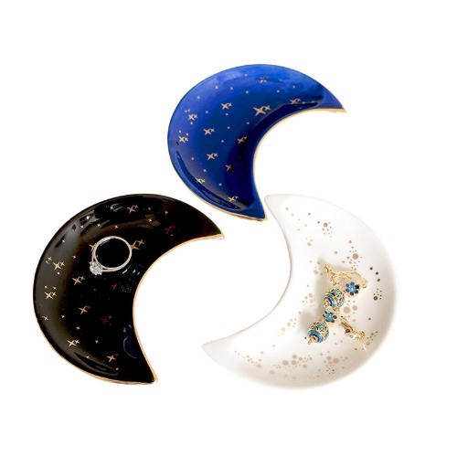 Crescent Moon Ceramic Jewelry Valet Dish - Set of Three