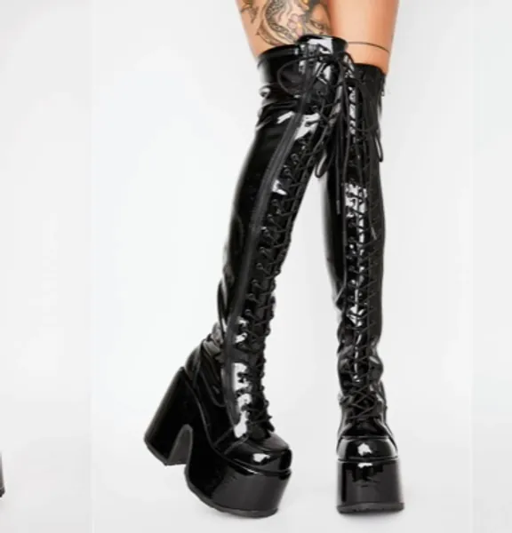 Patent Rave Royalty Thigh High Boots | Size 7