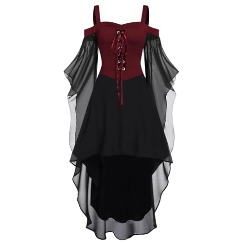 ABOUTYES Renaissance Gothic Dress for Women Plus Size Halloween Costume Off Shoulder Cosplay Medieval Steampunk Goth Dress - Deals _Red - XX-Large