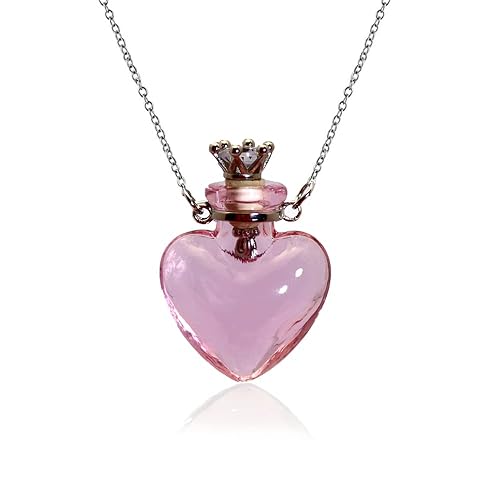 1PC 1PC Colorful Heart Vial Perfume Bottle Necklaces Stainless Steel Chain Make a Wish Aroma Essential Oil Diffuser Pendant necklace Women Jewelry - Pink