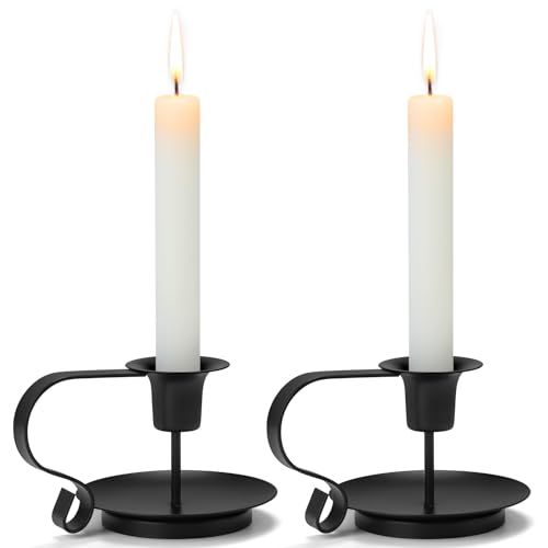 Taper Candle Holders, 2 Count Candlestick Holders, Black Decorative Tabletop Candle Holder - 2 Count