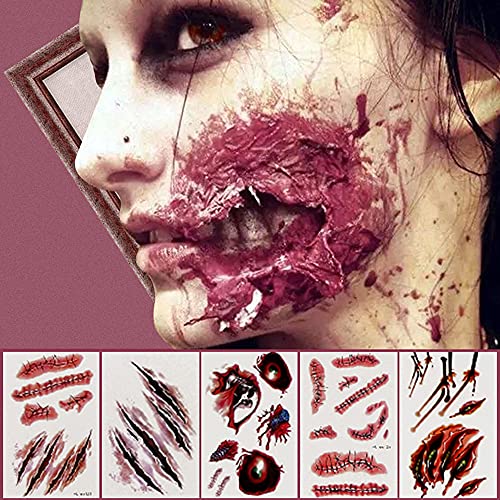 3D Zombie Scar Tattoos Fake Scars Bloody Costume Makeup Halloween Decoration Horror Wound Scary Blood Injury Sticker ，Halloween Party Decorations, Supplies & Favors (style 2) - style 2