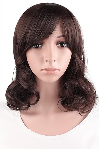 MapofBeauty Fashion Girl Natural Short Curly Wigs-Dark Brown-Ladies - Brown