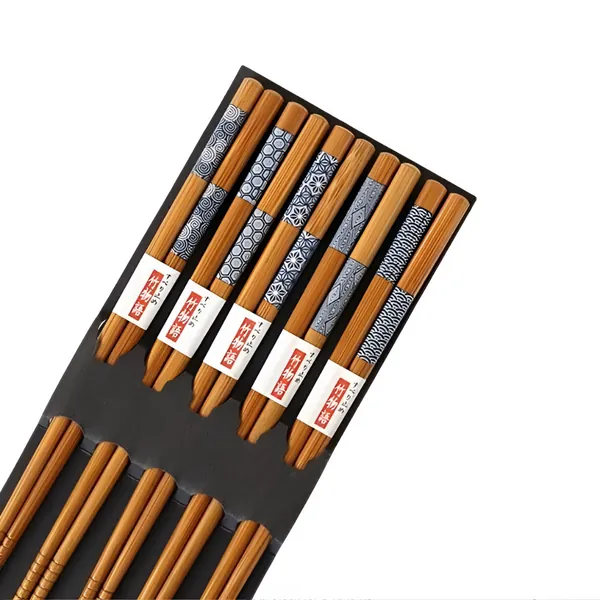 Reusable Bamboo Japanese Natural Wood Chopsticks 5 Pair Set
