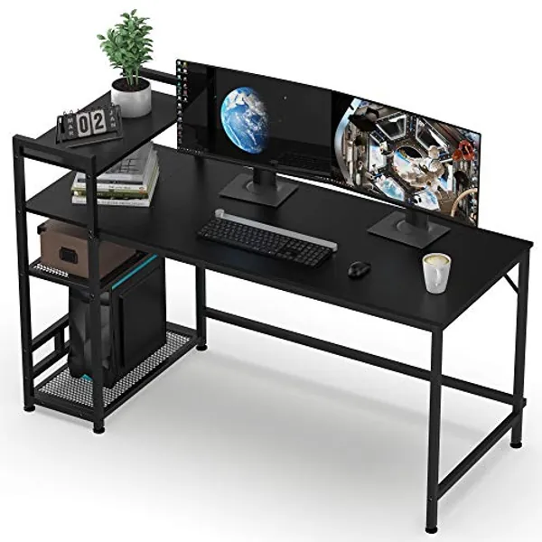 HOMIDEC Schreibtisch, Computertisch mit Bücherregal, Studiencomputer-Laptoptisch mit 4 Tier DIY Lagerregalen Schreiben Tisch für Home Office Schlafzimmer 140x60x110cm